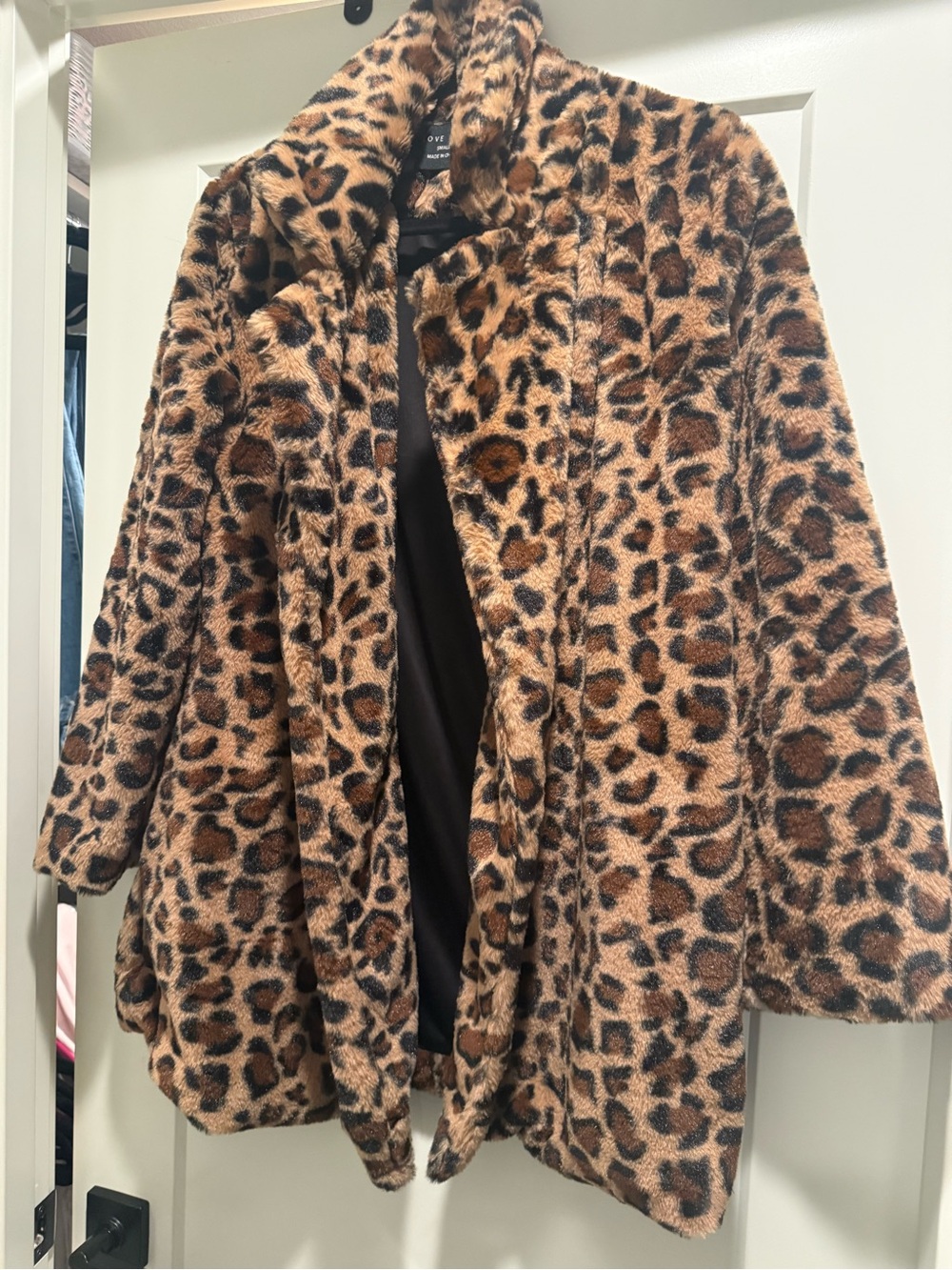 Love Tree Leopard Print Teddy Jacket in Brown
